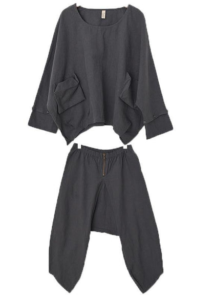 Fall New Black Two-piece Suit Loose Large Size Blouse Tooling Pants