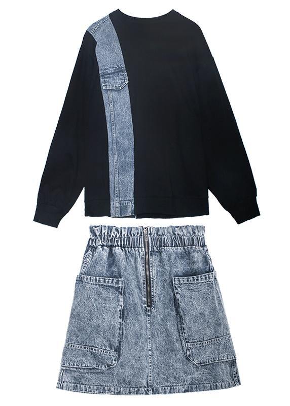 Autumn Suit New Female Sweater + Denim Skirt Two-piece