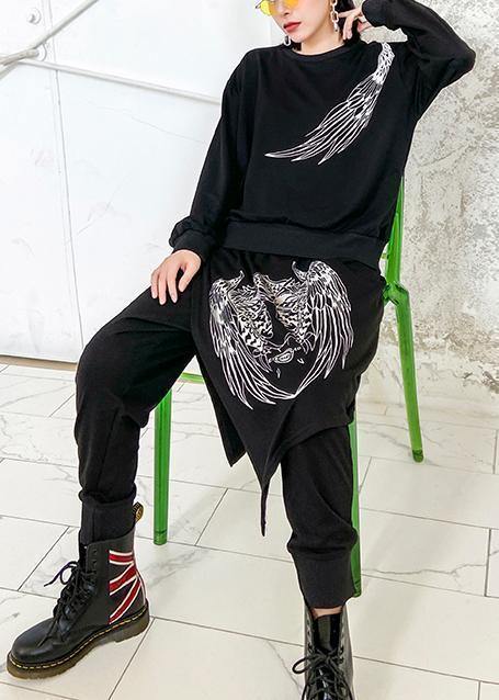 Autumn Suit Ming Black Printed Long-sleeved Sweater Harem Pants Two-piece Suit