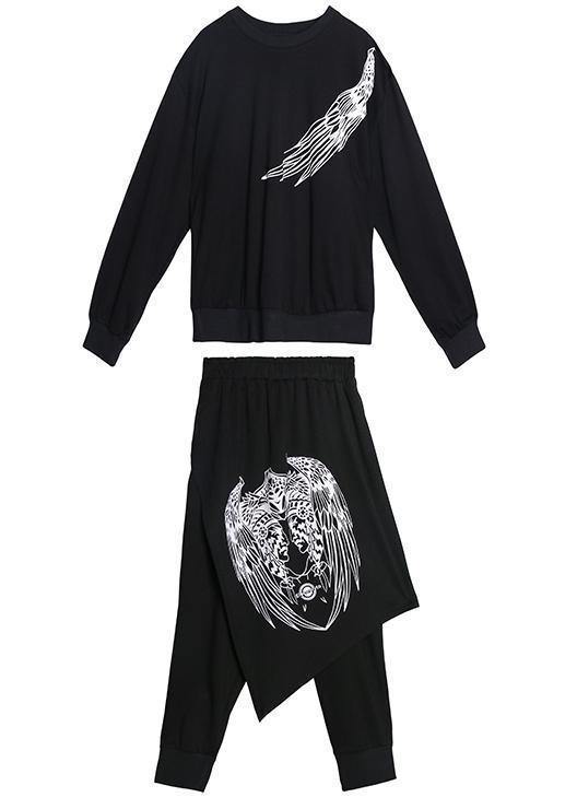 Autumn Suit Ming Black Printed Long-sleeved Sweater Harem Pants Two-piece Suit