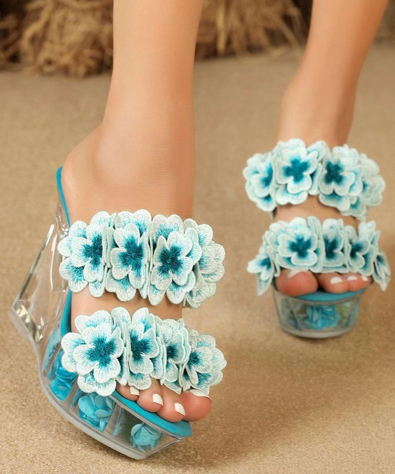 Baby Blue Stylish Wedge Heels Slide Sandals Splicing