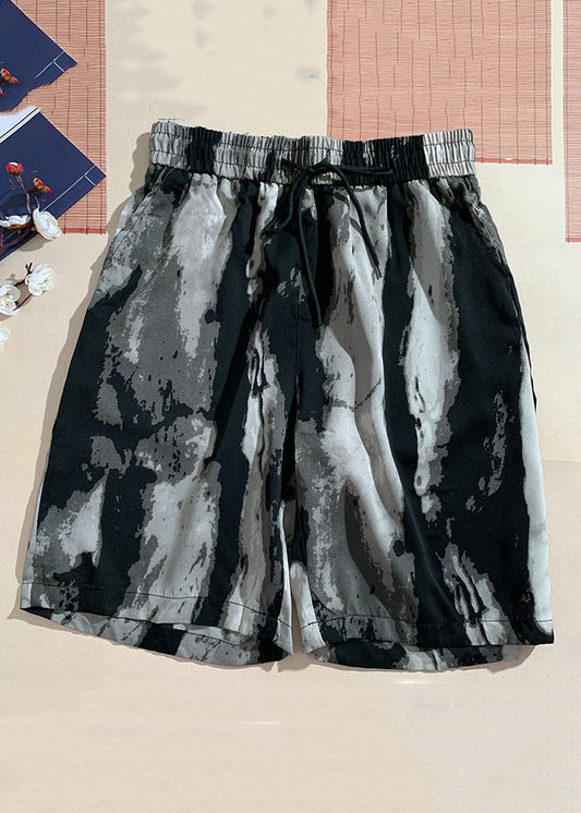 Beach Black Pockets Elastic Waist Cotton Pants Summer
