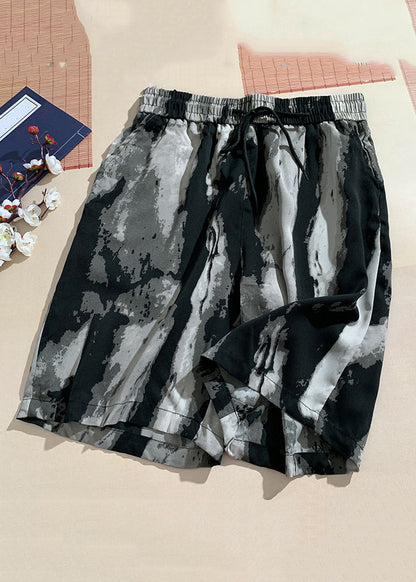 Beach Black Pockets Elastic Waist Cotton Pants Summer