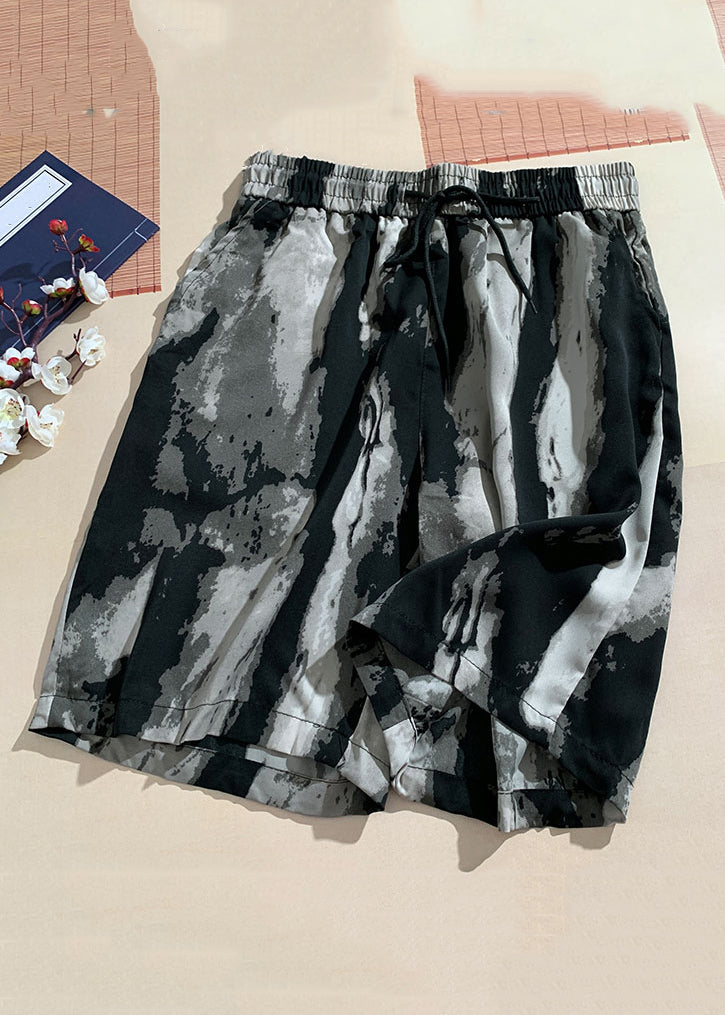 Beach Black Pockets Elastic Waist Cotton Pants Summer