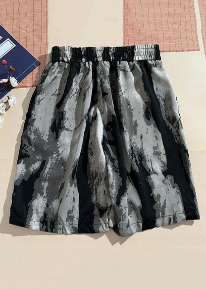Beach Black Pockets Elastic Waist Cotton Pants Summer