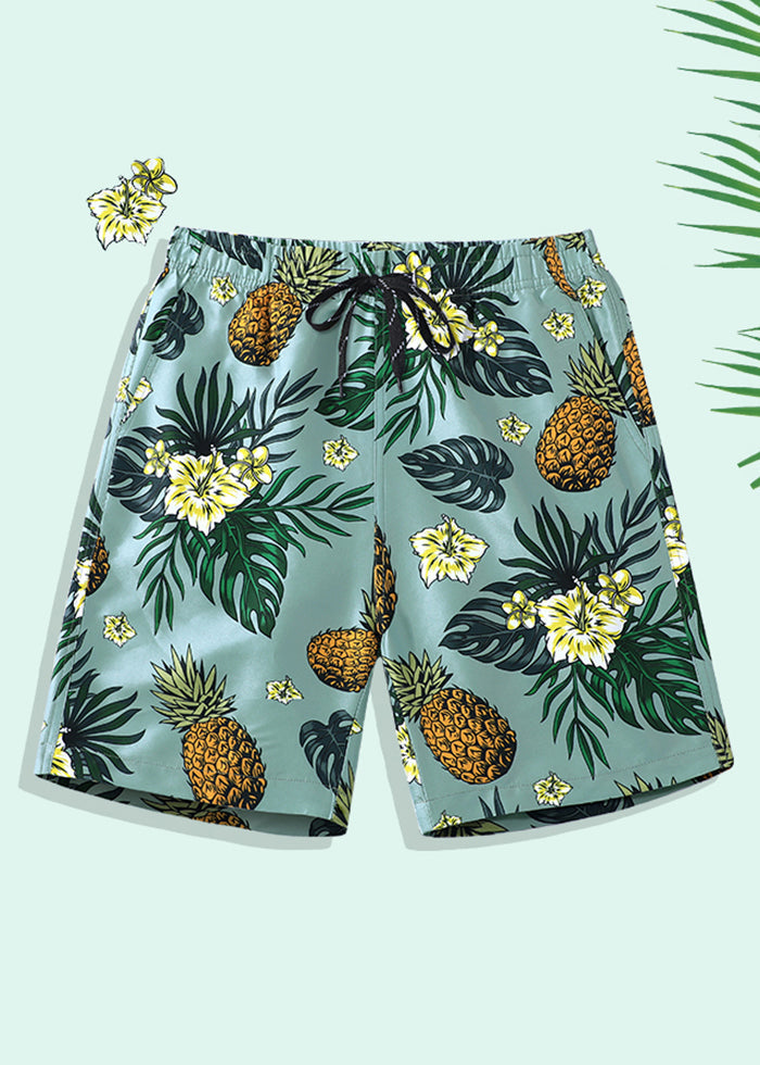 Beach Print Pockets Elastic Waist Cotton Shorts Summer
