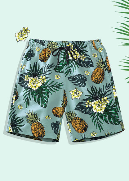 Beach Print Pockets Elastic Waist Cotton Shorts Summer