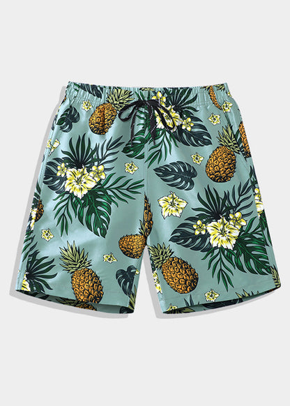 Beach Print Pockets Elastic Waist Cotton Shorts Summer