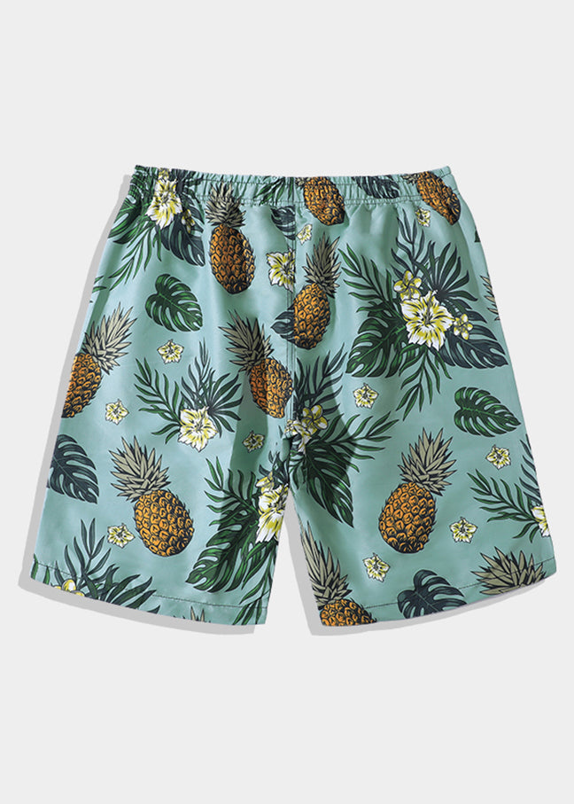 Beach Print Pockets Elastic Waist Cotton Shorts Summer