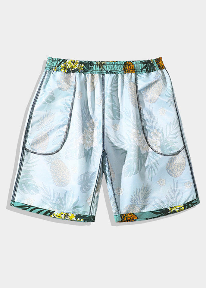 Beach Print Pockets Elastic Waist Cotton Shorts Summer