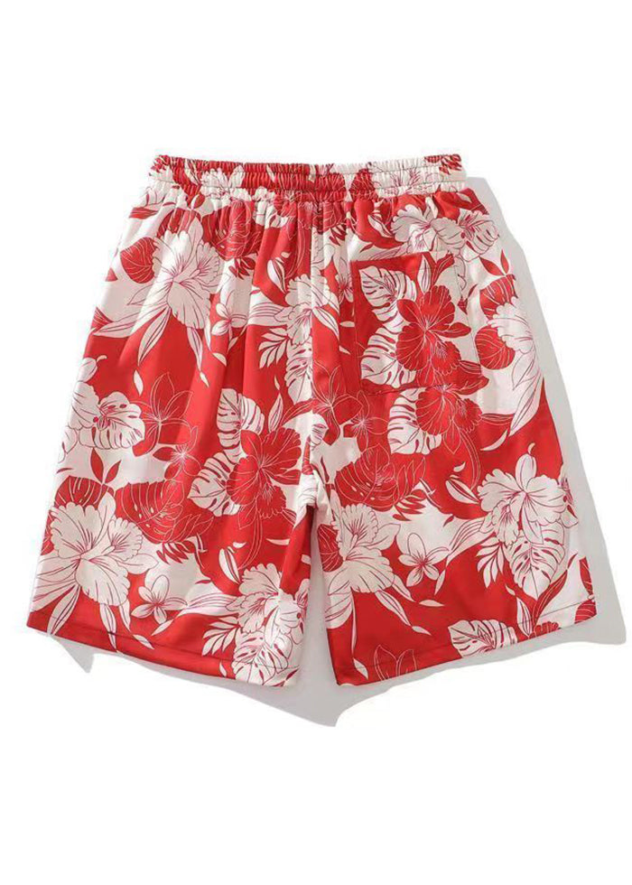 Beach Red Print Lace Up Cotton Shorts Summer