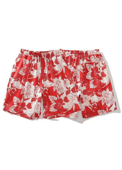 Beach Red Print Lace Up Cotton Shorts Summer