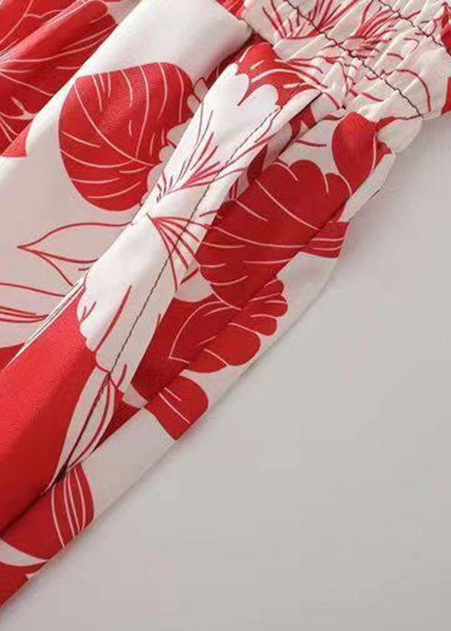 Beach Red Print Lace Up Cotton Shorts Summer
