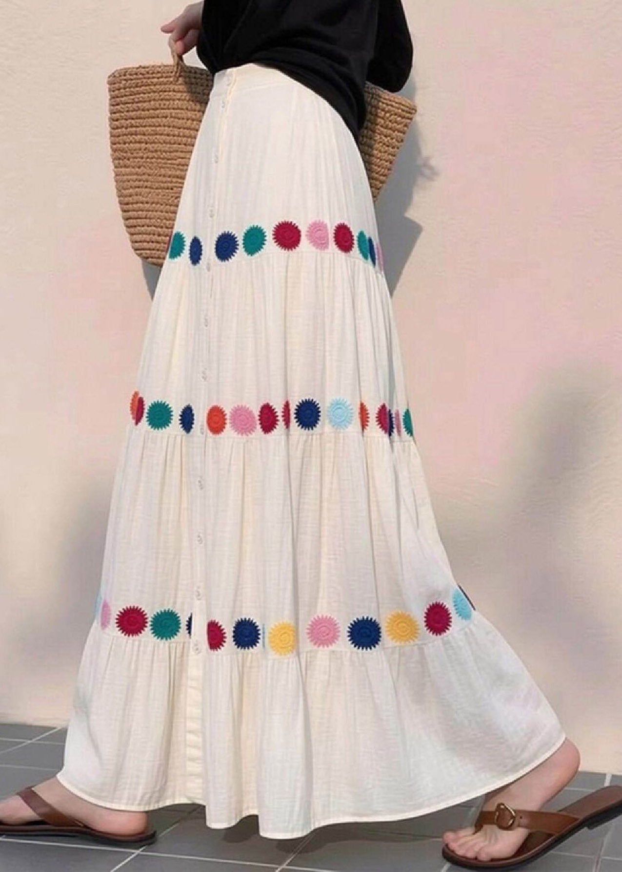 Beach White Print Wrinkled a Line Skirts Summer