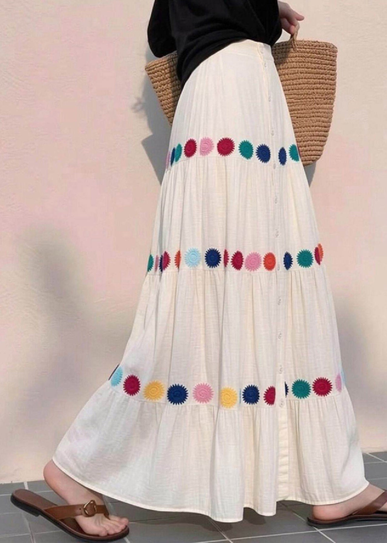 Beach White Print Wrinkled a Line Skirts Summer