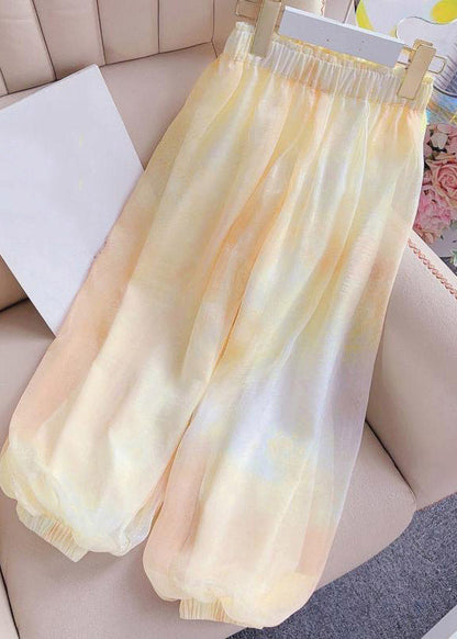 Beach Yellow Elastic Waist Lantern Pants