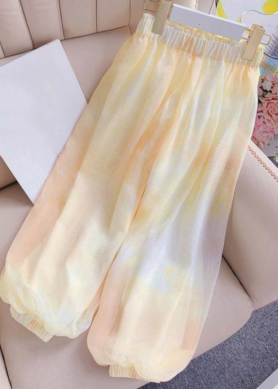 Beach Yellow Elastic Waist Lantern Pants