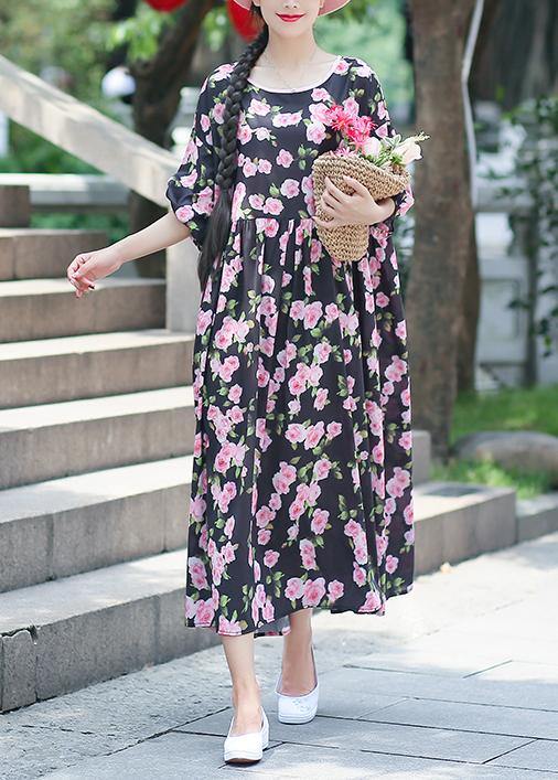Beach Black Print Chiffon Clothes Ideas O Neck Half Sleeve Summer Dress