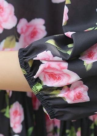 Beach Black Print Chiffon Clothes Ideas O Neck Half Sleeve Summer Dress