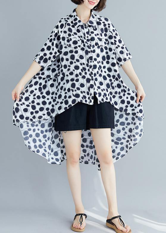 Beach Lapel Asymmetric Chiffon Clothes for White Dotted Shirt Summer