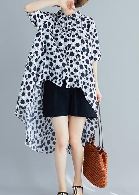 Beach Lapel Asymmetric Chiffon Clothes for White Dotted Shirt Summer