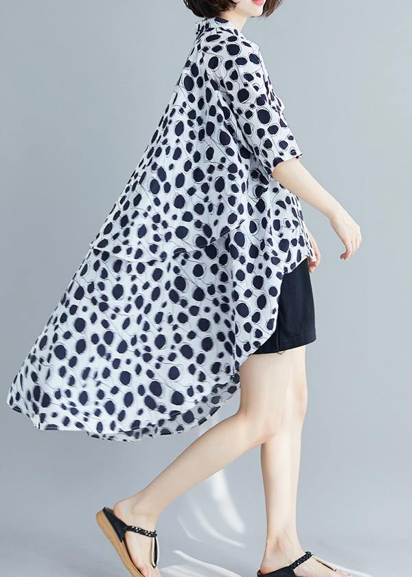 Beach Lapel Asymmetric Chiffon Clothes for White Dotted Shirt Summer