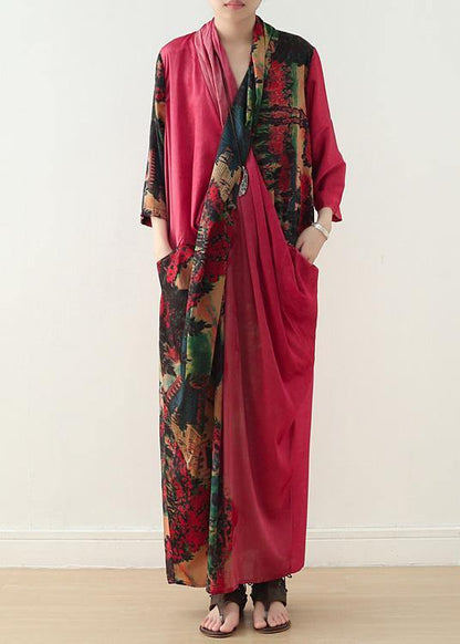 Beach Red Print Chiffon Clothes for V Neck Patchwork Dresses Spring Dresses