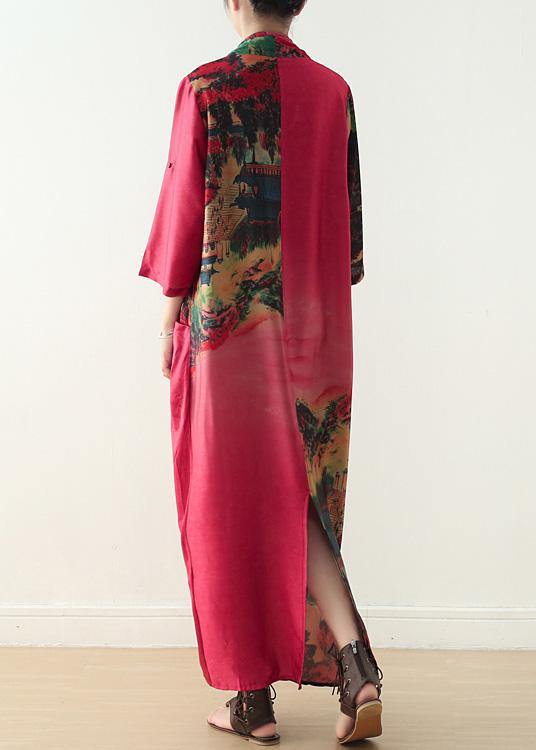 Beach Red Print Chiffon Clothes for V Neck Patchwork Dresses Spring Dresses