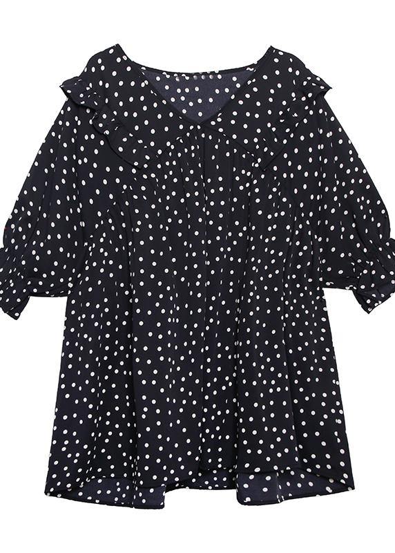 Beach White Dotted Chiffon Clothes Sleeve V Neck Ruffles Love Tops