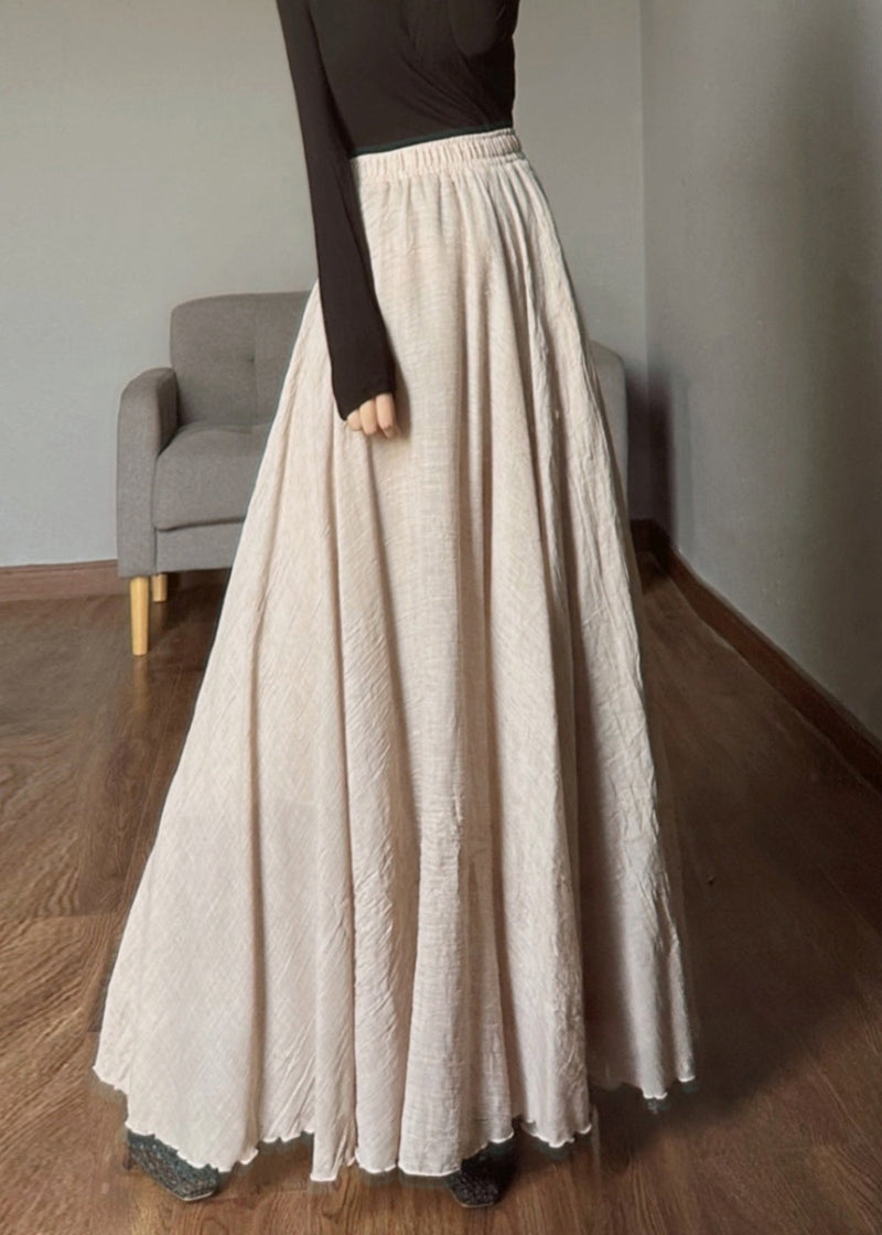 Apricot Elastic Waist Exra Large Hem Linen Skirts Spring