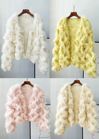 Apricot Mink Hair Knitted Coats Lantern Sleeve