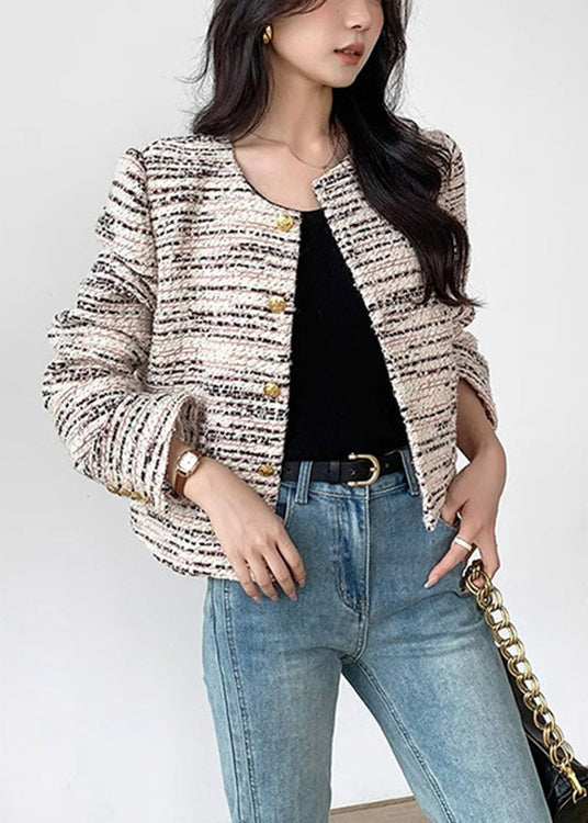 Apricot O Neck Button Patchwork Woolen Coats Fall