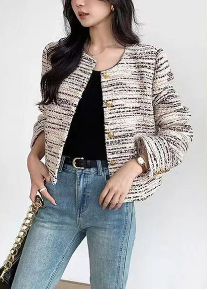 Apricot O Neck Button Patchwork Woolen Coats Fall