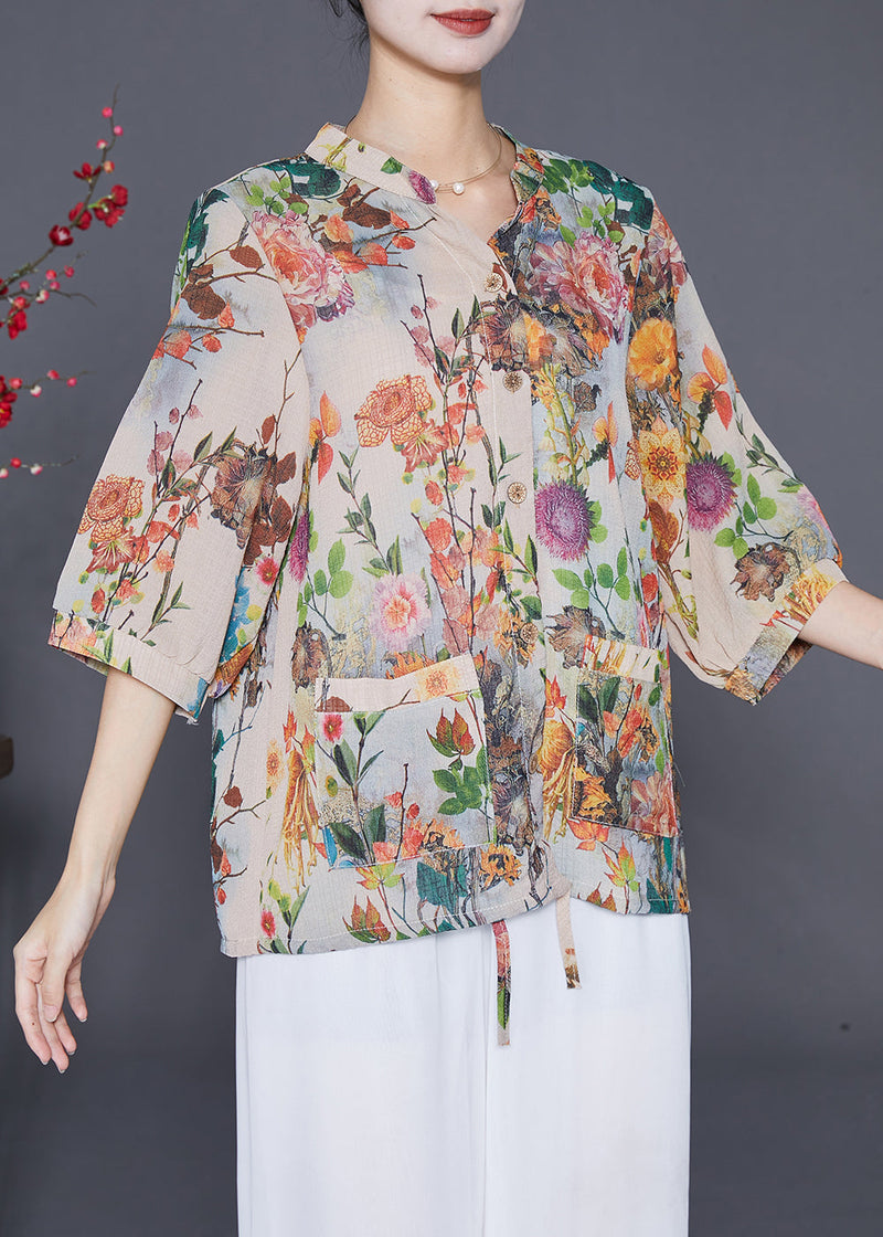 Apricot Oversized Print Chiffon Shirt Top Half Sleeve