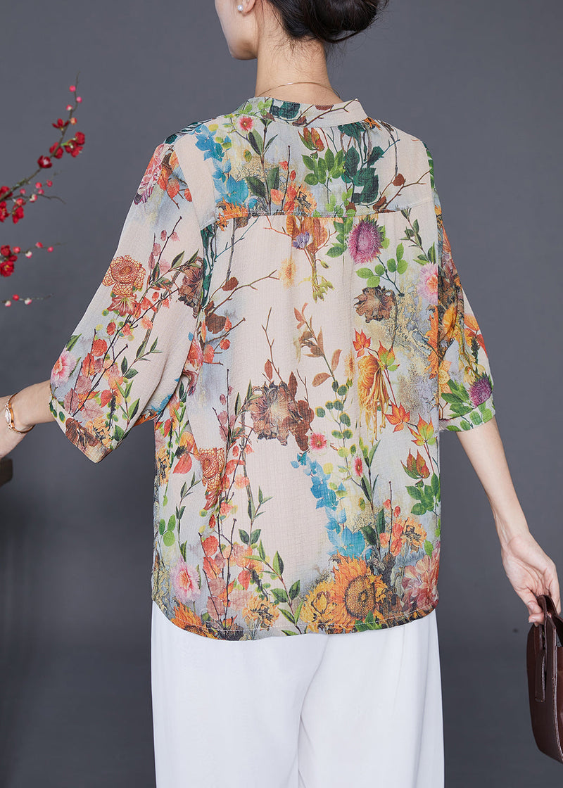 Apricot Oversized Print Chiffon Shirt Top Half Sleeve