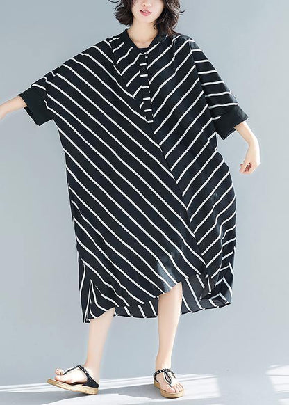 Asymmetric Spring Black Striped Robes Dresses