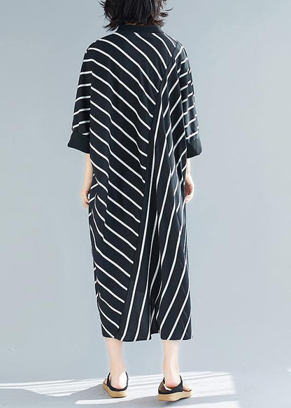 Asymmetric Spring Black Striped Robes Dresses