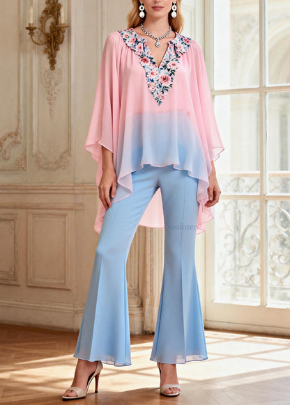 Asymmetrical Design Top and Pants Chiffon Two Pieces Set Summer