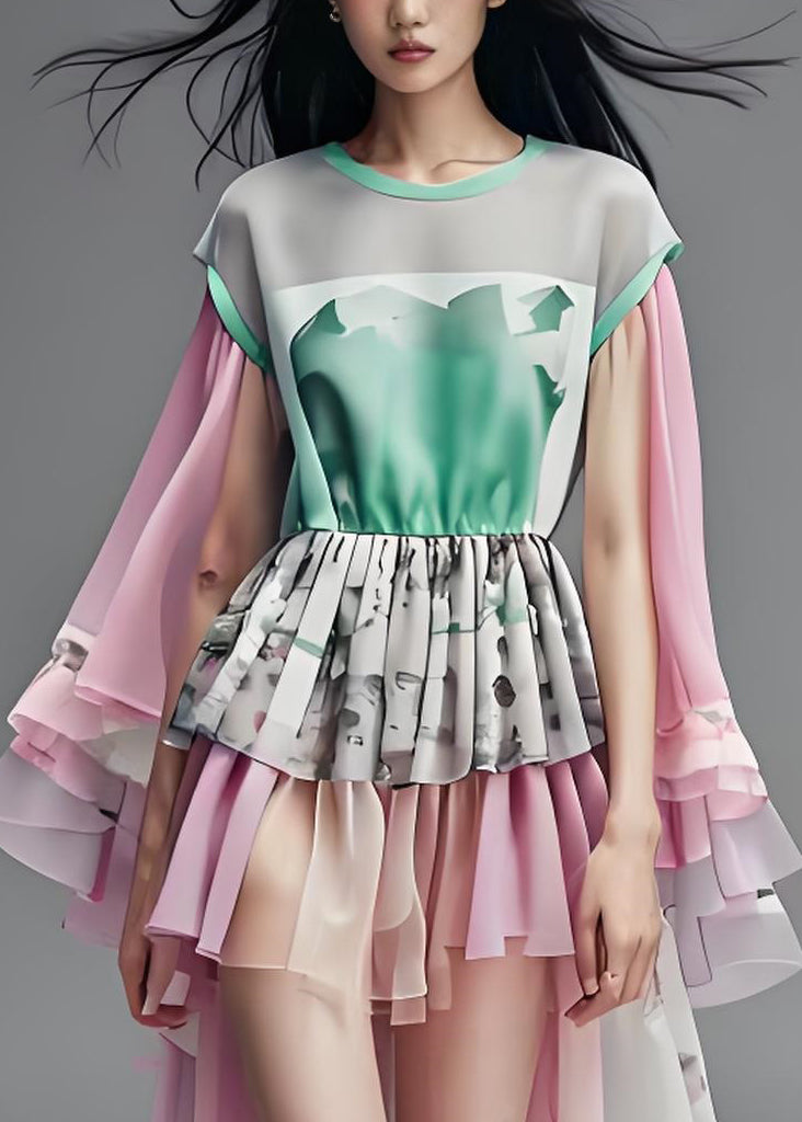 Asymmetrical Organza Patchwork Low High Design Chiffon Dresses Summer