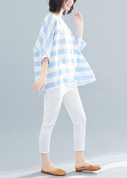 Batwing Sleeve Chiffon Clothes for Tutorials Blue Striped Loose Tops Summer