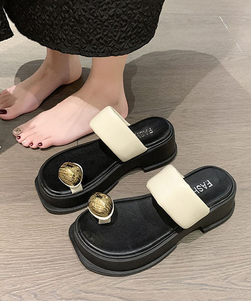 Beach Flip Flops Platform Beige Zircon Splicing