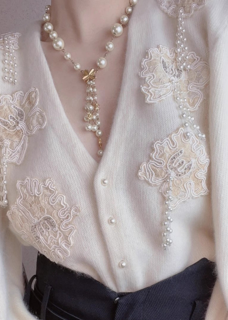 Beige Button Nail Bead Wool Top Fall