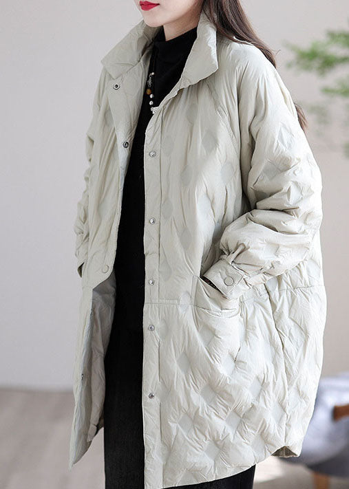 Beige Button Warm Winter Duck Down Jackets