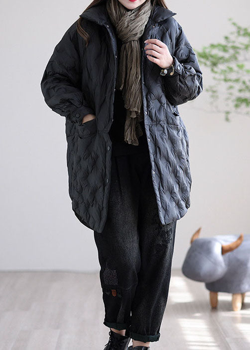 Beige Button Warm Winter Duck Down Jackets