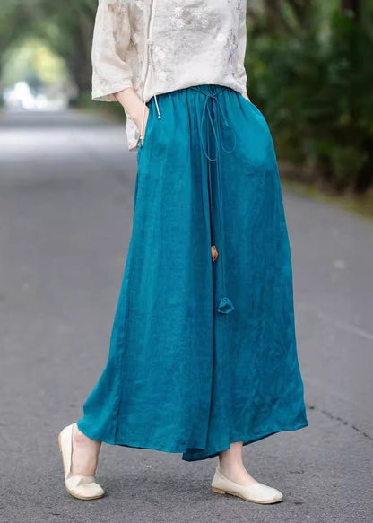 Beige High Waist Elastic Waist Linen Pants Summer