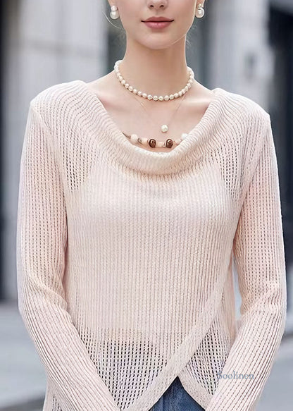 Beautiful Beige Hollow Out Polyester Tops Spring
