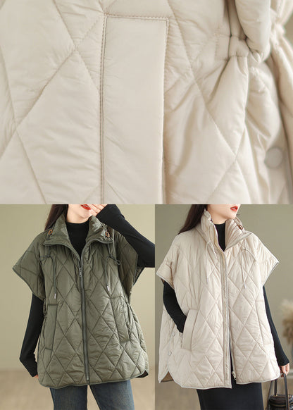 Beige Oversized Drawstring Fine Cotton Filled Puffers Vests Winter