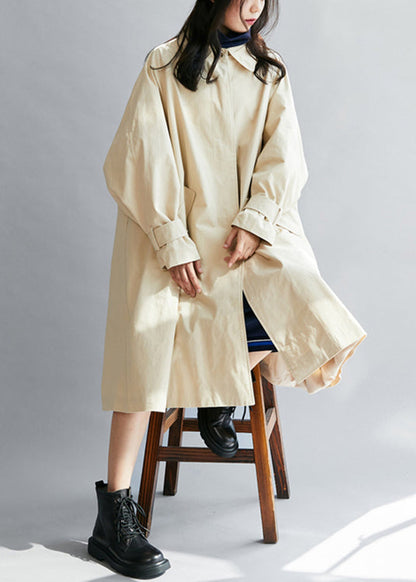 Beige Peter Pan Collar Pockets Cotton Trench Coats Winter
