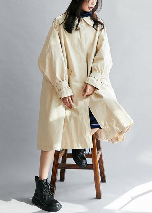 Beige Peter Pan Collar Pockets Cotton Trench Coats Winter