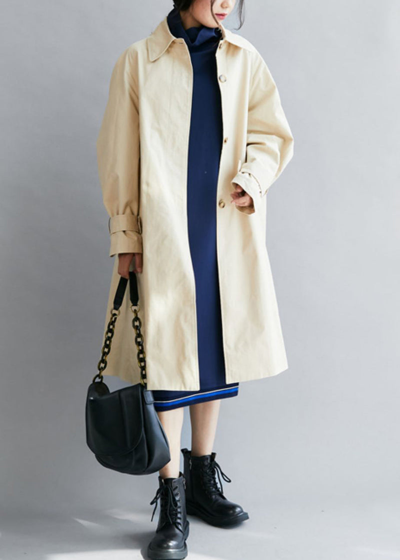 Beige Peter Pan Collar Pockets Cotton Trench Coats Winter